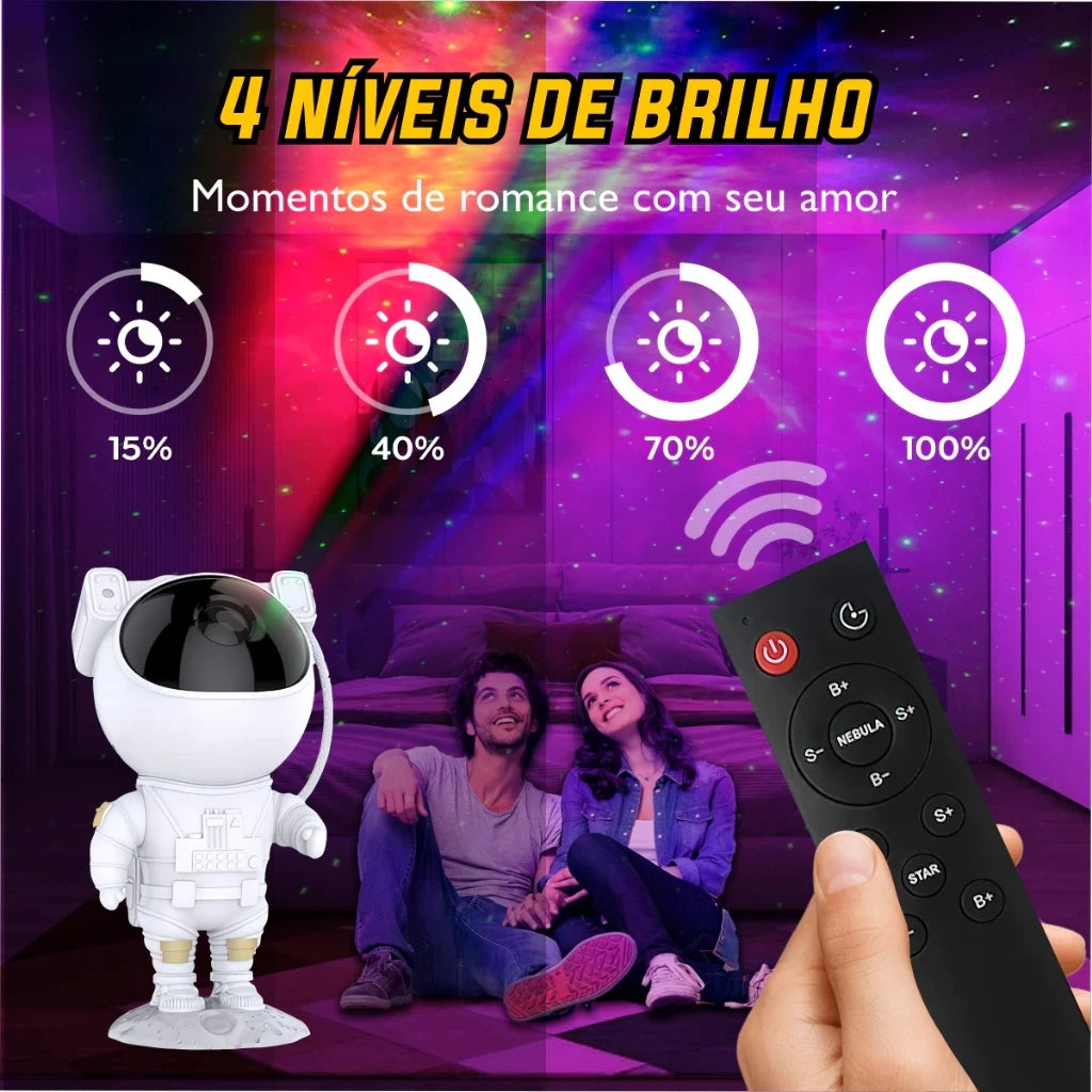 Projetor de Luzes Galaxy Astronauta Branco com Estrelas e Controle