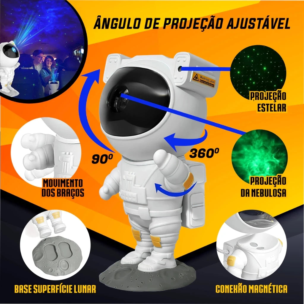 Projetor de Luzes Galaxy Astronauta Branco com Estrelas e Controle