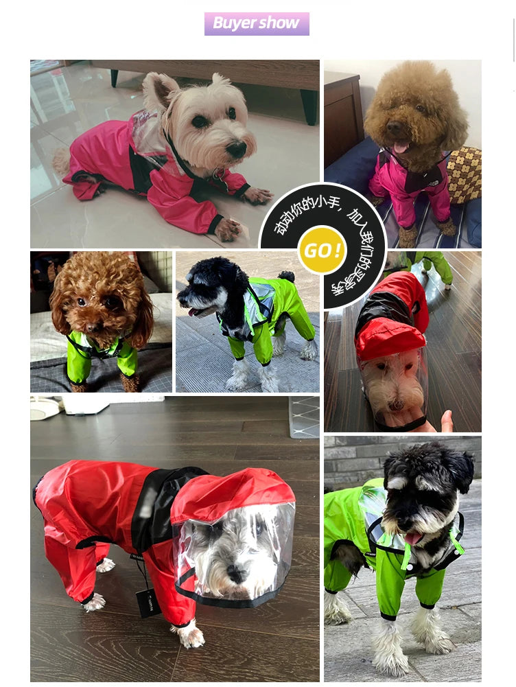 Capa de Chuva para Cães, Roupas para Pets com Rosto de Cão, Macacão Impermeável, Jaqueta para Cães, Roupas Resistente à Água para Cães, Casaco para Pets