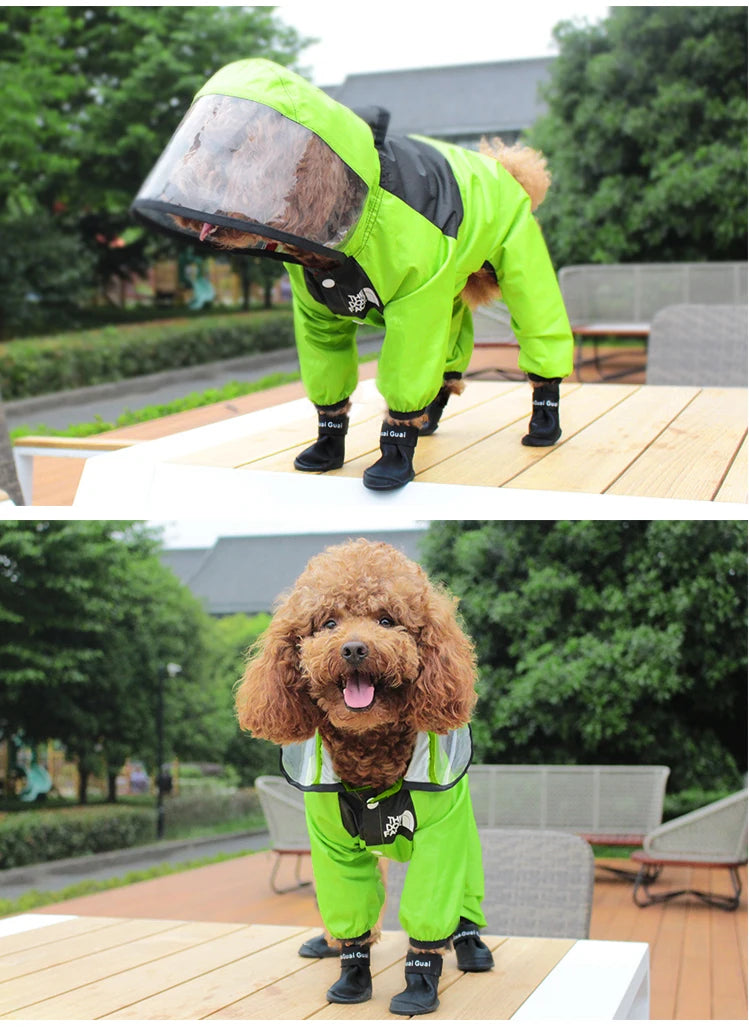 Capa de Chuva para Cães, Roupas para Pets com Rosto de Cão, Macacão Impermeável, Jaqueta para Cães, Roupas Resistente à Água para Cães, Casaco para Pets