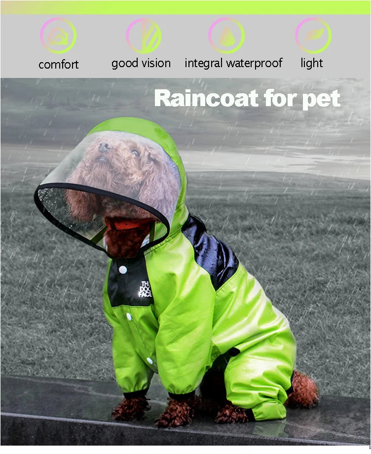 Capa de Chuva para Cães, Roupas para Pets com Rosto de Cão, Macacão Impermeável, Jaqueta para Cães, Roupas Resistente à Água para Cães, Casaco para Pets