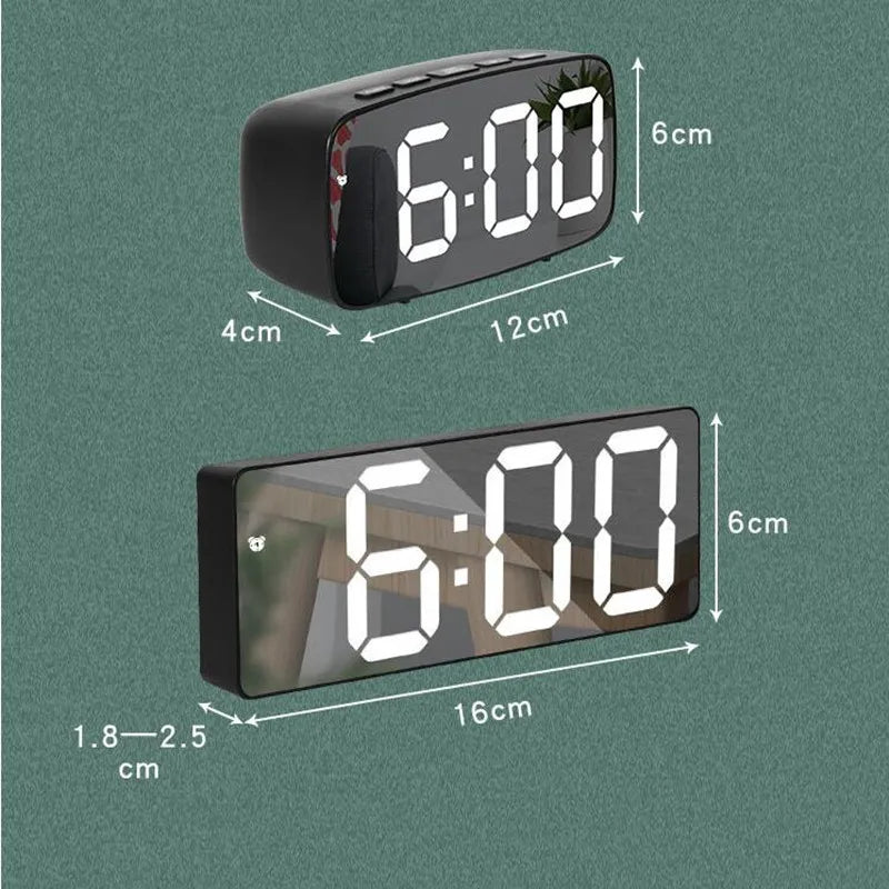 Relógio Digital de Alarme Acrílico/ espelho com Controle por Voz, Função Soneca, Modo Noturno, Relógio de Mesa 12/24H, Função Anti-Distúrbio, Relógio LED Eletrônico.