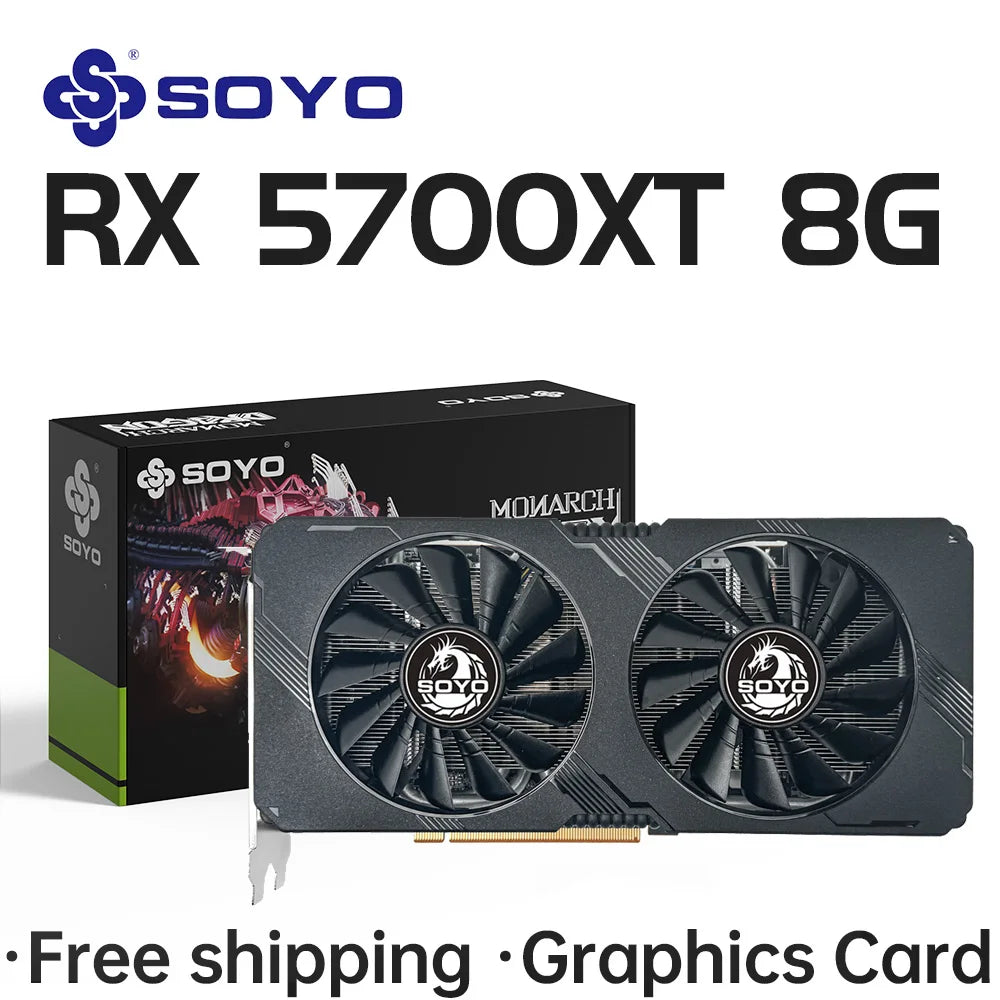 SOYO AMD Radeon RX5700XT 8GB Placa de Vídeo para Jogos com Memória GDDR6 de 8GB, Barramento de 256 bits, PCIEx16 4.0 para Computadores Desktop, Placas de Vídeo RX 5700XT