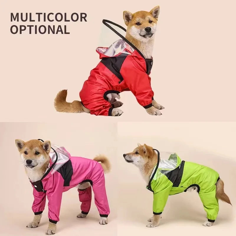 Capa de Chuva para Cães, Roupas para Pets com Rosto de Cão, Macacão Impermeável, Jaqueta para Cães, Roupas Resistente à Água para Cães, Casaco para Pets