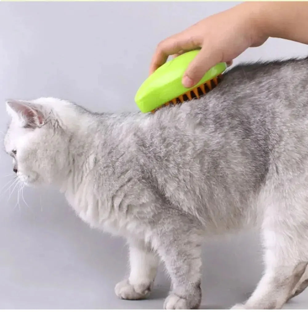 Escova a Vapor Elétrica para Gato e Cachorro, Ferramenta de Higiene para Animais com Spray, Massageador 3 em 1, Escova e Pente para Remoção de Pelos.