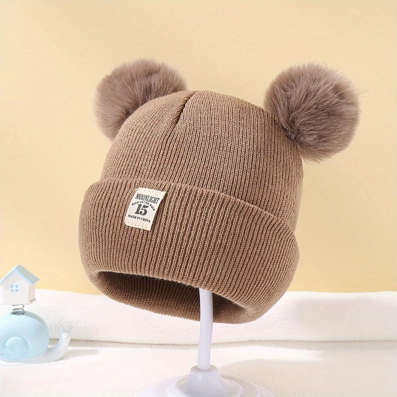 Toucas de Tricô Quentes para Bebê Outono Inverno com Pom Pom, Touca de Tricô para Crianças, Cor Sólida, Acessórios para Meninos e Meninas.