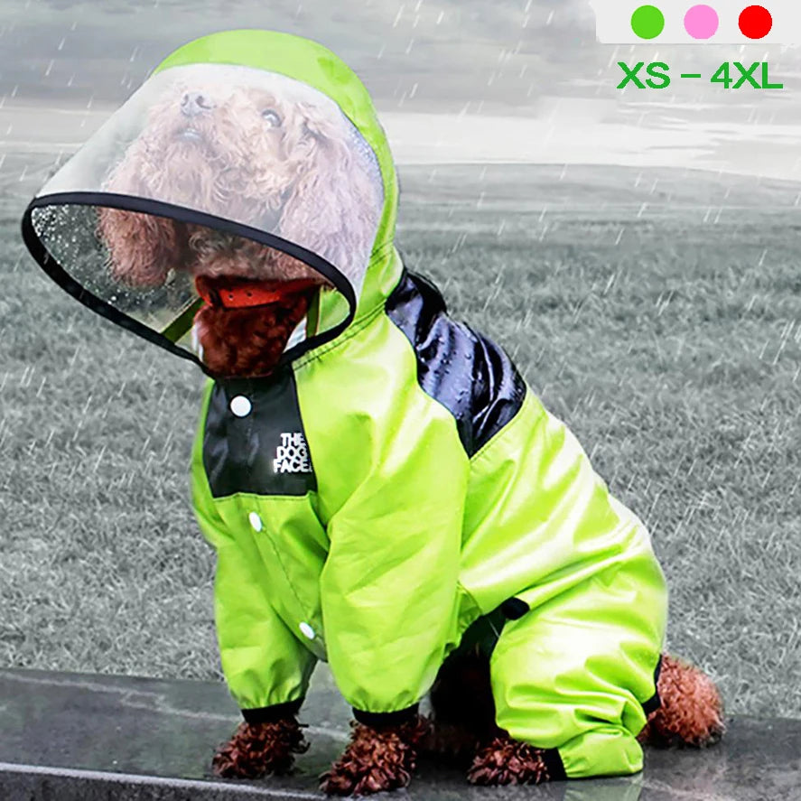 Capa de Chuva para Cães, Roupas para Pets com Rosto de Cão, Macacão Impermeável, Jaqueta para Cães, Roupas Resistente à Água para Cães, Casaco para Pets