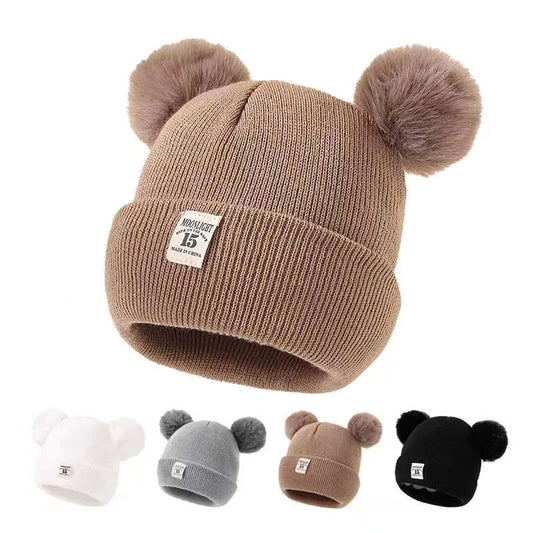 Toucas de Tricô Quentes para Bebê Outono Inverno com Pom Pom, Touca de Tricô para Crianças, Cor Sólida, Acessórios para Meninos e Meninas.