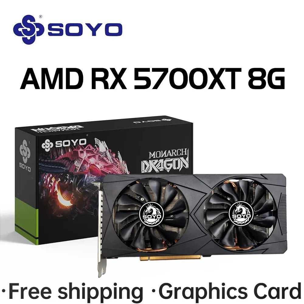 SOYO AMD Radeon RX5700XT 8GB Placa de Vídeo para Jogos com Memória GDDR6 de 8GB, Barramento de 256 bits, PCIEx16 4.0 para Computadores Desktop, Placas de Vídeo RX 5700XT