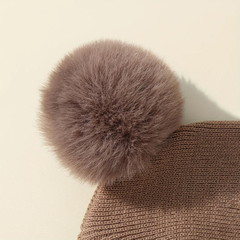 Toucas de Tricô Quentes para Bebê Outono Inverno com Pom Pom, Touca de Tricô para Crianças, Cor Sólida, Acessórios para Meninos e Meninas.