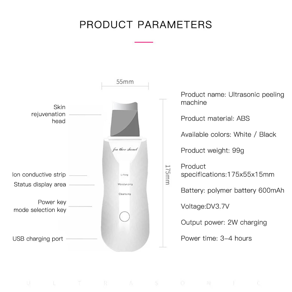 Máquina de Peeling Ultrassônico Cuidados com a Pele Removedor de Cravos Dispositivo de Limpeza Facial Limpeza de Poros Massageador Facial Rejuvenescimento Esfoliante de Pele